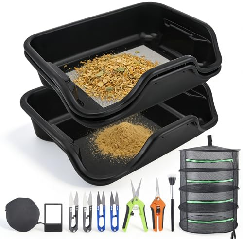 Eirolace Kit De Boîte De Taille,avec Tamis À Pollen De 150 Microns,Ciseaux, Loupe & Brosse,Plateau De Taille Et Tamis À Sec,Plateau De Taille pour Pollen Et Herbes