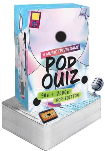 KOBONA Pop Quiiz '90s & 2000s Jeu de Cartes de Questions Musicales - Jeux musicaux Pop Edition | Jeu de Cartes Amusant de devinettes Musicales Pop | Jeu de mémoire de 150 Cartes pour la fête