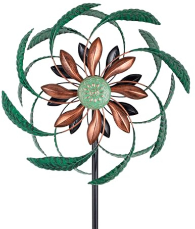 Viveta Outdoor Wind Spinner, Green Leaf Wind Sculptures, Metal Windmill Garden Pinwheels for for Patio, Lawn, Yard