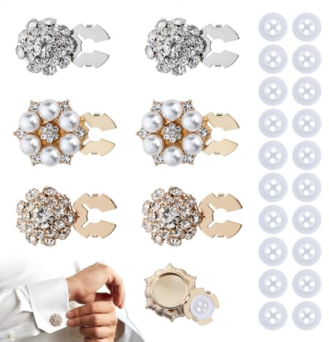 6PCS Button Covers, Detachable Rhinestone Button Covers for Women Blouses Crystal Decorative Clips Buttons Jewelry for Jeans Sewing DIY Craft Women Men