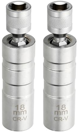 QUARKZMAN 2 Stück Zündkerzenschlüssel-Set 3/8 Antrieb 18mm Schwenkbar Magnetisch 12-Punkt Dünnwandiger Zündkerzenschlüssel Mit 360 Grad Schwenkbarem CR-V Stahl Silber