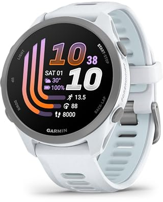 Garmin Forerunner 170 Löparklocka, AMOLED, 43mm, Vit/Molnblå