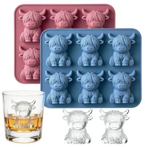 2 stycken Highland Cow isbitsform silikon, 3D-silikon mini höglandsnötkreatur iskubsbehållare, livsmedelssäker och lätt att ta bort idealisk för whisky, drycker, fester, bar, födelsedag och som en