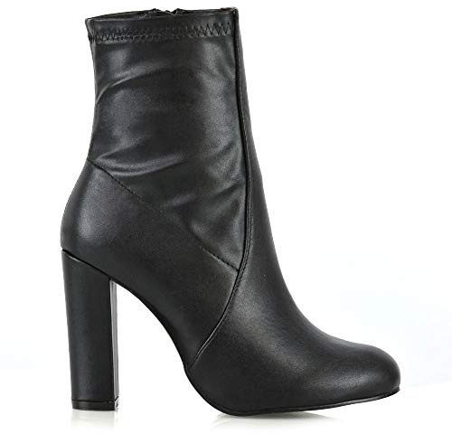 ESSEX GLAM Womens High Rise Block Heel Zip Up Booties Shoes Ladies Round Toe Stretch Sock Ankle Boots 3-8