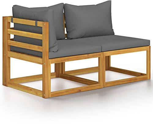 Tidyard 2-TLG. Sofa-Set mit Dunkelgrauen Kissen Gartenmöbel Ecksofa Gartensofa Rattansofa Rattanmöbel Lounge Gartenset Garnitur Sitzgruppe Akazie Massivholz