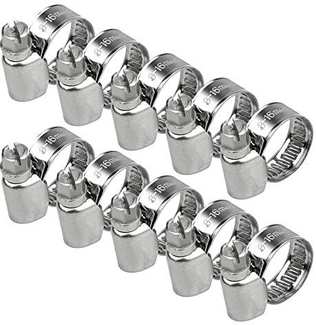 10 Pièces Ø 8-16 mm Collier de Serrage pour Tuyaux Tuyau Clips Ajustable en Acier Inoxydable, Colier de Serrage Metalique pour réservoir de gaz, tube d'automobiles