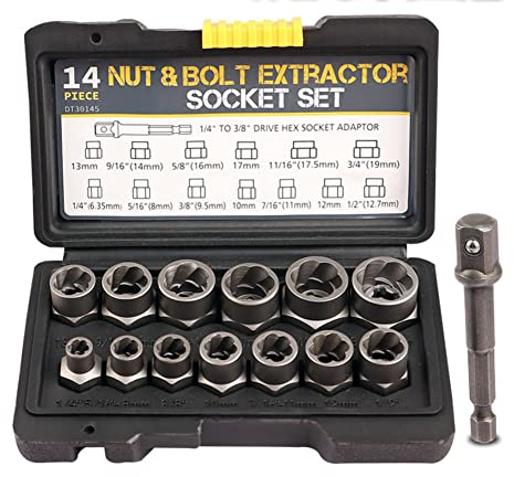 LSLANSOON 3/8'' Drive Impact Bolt Nut Extractor Set, 13 Pcs Lug Nut Remover Kit 1/4''-3/4'' Twist Socket Tool Set with a 1/4'' Hex Drive to 3/8'' Socket Adapter (LY-1111)