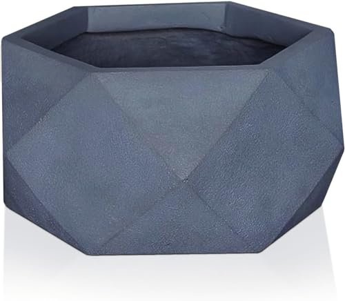IDEALIST 14.5 Inch Faceted Grey Reinforced Stone Bowl Planter | Large Bonsai Pot | Succulent Plant Pot D37 H21 cm, 24 litres