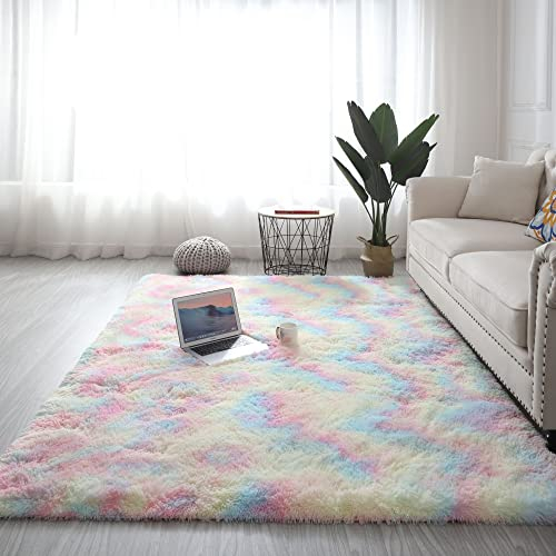 Nyescasa Hochflor Teppich Langflor Wohnzimmer Teppich Modern Flauschig Weich Rechteckig Teppich für Wohnzimmer Kinderzimmer Schlafzimmer Flur Läufer Regenbogen Shaggy Teppich Innen 160x230cm