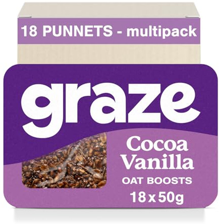 Graze Cocoa Vanilla Oat Flapjacks, Vegetarian Healthy Snacks, High in Fibre, 3 Bars per Punnet, Whole Oats & Natural Flavours - Packaging may vary - (18 x 50g Snacks)