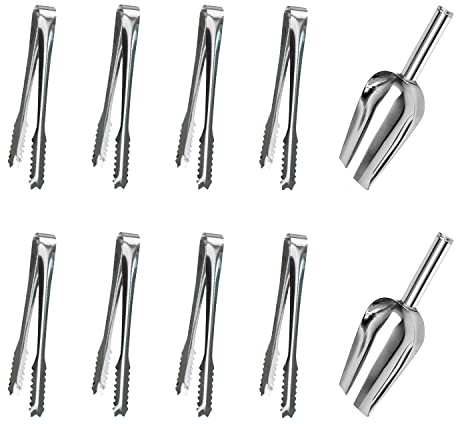 DBALL Candybar Zubehör Set 8 Stücke Zuckerzange und 2 Stücke Eisschaufel Edelstahl Zangen Candybar Servierzange Küchenzange Bar Zubehör für Hochzeit Party Bar Büfett Grill Picknick