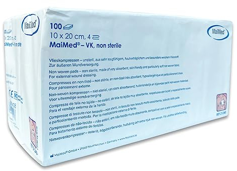 Saxomed Kompressen 10x20 unsteril - 100 Stück unsterile Vlieskompressen - Wundauflage nicht haftend - Wundkompressen Gaze Verbandsmaterial