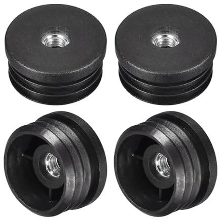 sourcing map 4Pcs Inserts for Round Tubes with M8 Thread, for 35mm/1.38 OD Round Tube, Round Black Plastic Adjustable Plug Caster Insert Chair End Caps Furniture Leg Plug