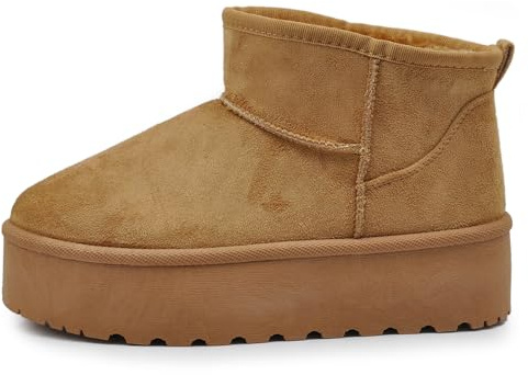 IF Stivali Stivaletti Mammut Da Donna Alla Caviglia Con Pelo Pelliccia Platform Zeppa Camoscio Sintetico P309 Camel N.41