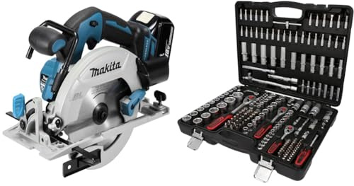Makita DHS680Z Akku-Handkreissäge 57mm 18 V (ohne Akku, ohne Ladegerät), Blau, Silber & KS Tools 917.0779 1/4+3/8+1/2 Steckschlüssel-Satz, 179-tlg
