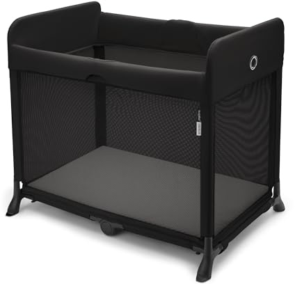 Bugaboo Stardust - All-in-one, Quick to Assemble, Black pop-up Travel cot and playpen for Babies and Toddlers with Mattress and Zip-in Bassinet, Midnight Black