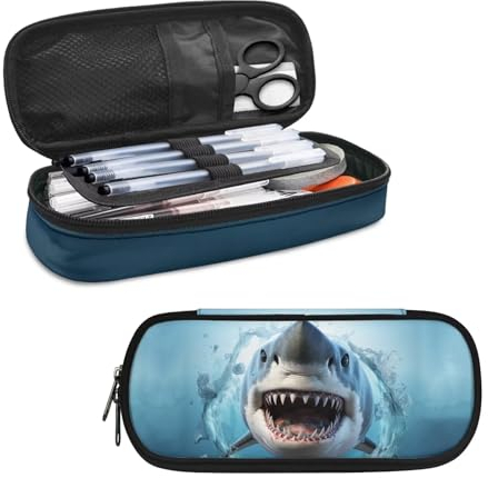 HELLHERO Shark Pencil Case for Girls Boys Teen Kids 4-6 6-8 10-12 School Pencil Bag Pen Holder Students Multifunction Stationery Pouch Zipper Cosmetic Bags Travel Office School