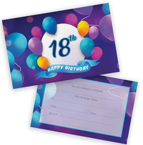 18th Birthday Party Invitations Men Women - Happy Balloons 20 Pack - Adults Birthday Invitations for Friends Family A6 Bday Party Invites Invitation Cards with Folding Envelopes