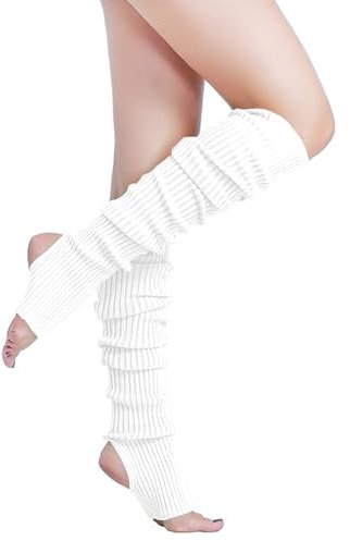 LunarCharm Beinwärmer für Damen – Beinwärmer im 80er-Jahre-Stil, stulpen damen, gerippte Strick-Langsocken für Partys und Sport trendige Accessoires für Yoga, Weiß