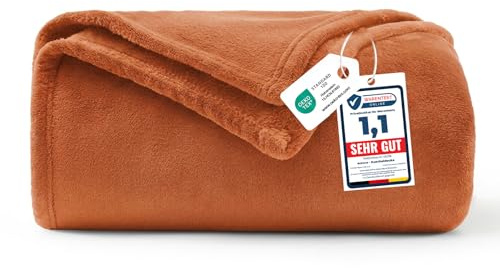 WAVVE Manta Franela para Cama 90, Manta para Sofá 150x200 cm, Manta de Microfibra, Suave, Cálida, Transpirable (Naranja)