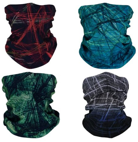 SMEHCF 4 Multipurpose Bandanas for Women Men Headband Balaclava Hair Head Scarf Face Half Airsoft Paintball Mask Neck Gaiters Breathable Washable Red Green Black Blue Line Drawing