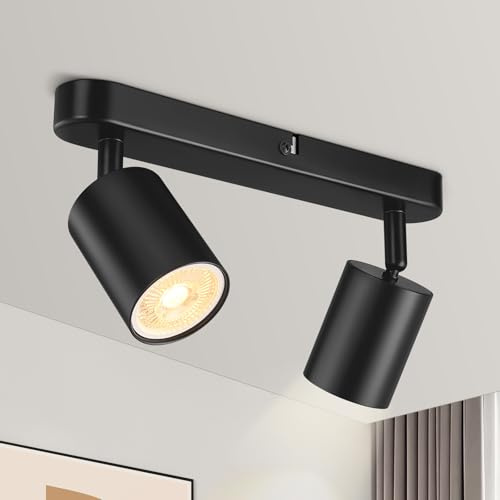 Spot Lights Ceiling Bar, Rotatable LED Ceiling Spotlights 2 Way Black Industrial Hallway Spotlight with GU10 Socket, GU10 Ceiling Light Fitting for Kitchen Living Room Bedroom, Bulb not Included