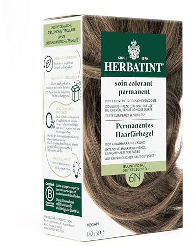 Herbatint Permanentes Haarfärbegel 6N Dunkelblond – 170 ml I Ohne Ammoniak, 100% Grauhaarabdeckung I Auf empfindlicher Haut getestet, mit 8 Pflanzenextrakten