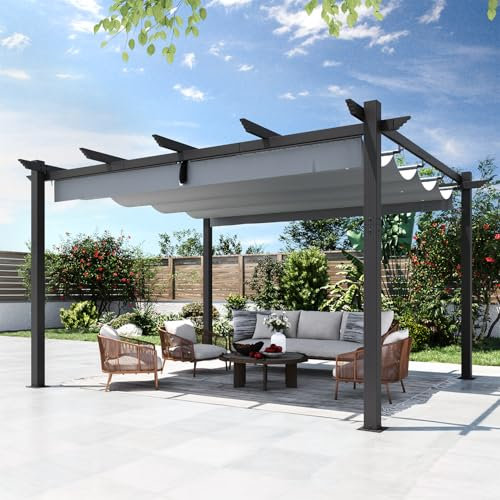 EROMMY Versenkbarer Pergola 3x4m,wasserdicht und sonnensicher,stabil und kältefest,Aluminum,freistehende Terrassenüberdachung,für Garten Terrasse & Balkon,Schwarz