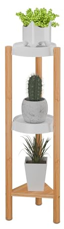 Relaxdays Pflanzenständer, 3 Ablagen, innen, Bambus & Kunststoff, HxBxT: 78 x 25 x 22 cm, Blumenständer, Natur/weiß