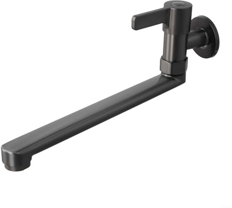 Tidevib Rubinetto per lavello da cucina esteso, montaggio a parete, in acciaio inox 304, singolo rubinetto per acqua fredda, beccuccio girevole, per lavanderia e piscina (25 cm)
