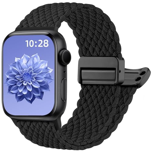 Oielai Bracelet Tressé Compatible avec Bracelet Apple Watch 40mm 41mm 42mm 38mm – Bande à Fermoir Magnétique Réglable pour iWatch Serie 11 10 9 8 7 6 5 4 3 2 1 SE, Femme Homme, Noir foncé