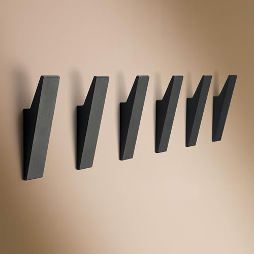 Designfabrik Hamburg klädhängare i aluminium med dold fastsättning | modern väggkrok för jackor, handdukar, kläder | väggmonterad krok minimalistisk design (matt svart, set med 6)