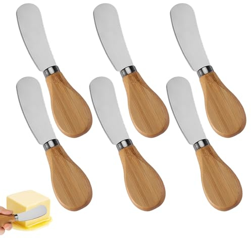 Cheese Spreader Knives,6 PCS Stainless Steel Butter Knife Spreader with Wooden Handle,Small Cheese Knives for Charcuterie Board