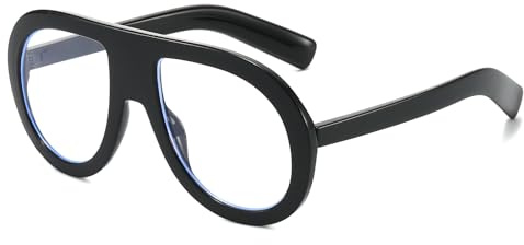 YAMEIZE Grande Occhiali Luce Blu Donna Retrò Pilota Anni 70 Spessa Montatura Occhiali da Vista Grande Occhiali Anti Filtro Luce Blu per Computer Lettura Gioco (Nero)
