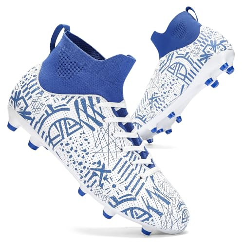 DEORUMN Mens Soccer Cleats Ultimate Youth Soccer Shoes Football Boots White
