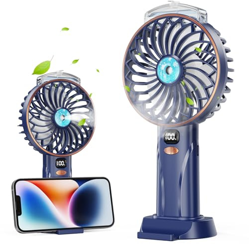 Fitabok Ventilador Manual - Ventilador Portátil con Niebla 25 ml, Recargable USB-C, 5 Velocidades, Indicador LED, Batería 4000 mAh, para Oficina, Exterior y Viajes