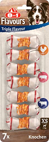 8in1 Triple Flavour Knochen XS - leckere Hundeknochen mit Hähnchenfilet, Schweine- und Rinderhaut, 7 Stück