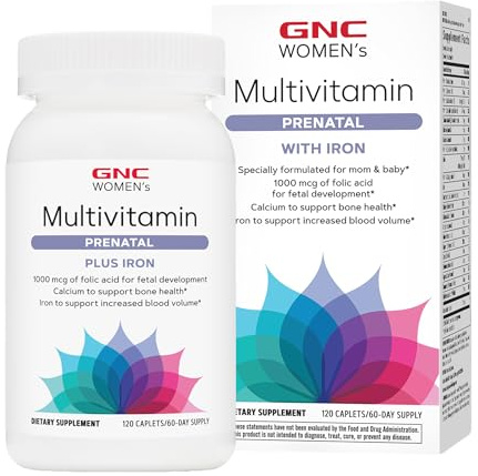 GNC Women's Prenatal Multivitamin Formula with Iron, Supports Pregnancy and Healthy Baby Development, Essential Nutrients Folic Acid, Zinc, Calcium Plus B Vitamins, 120 Caplets