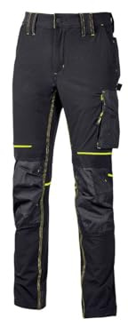 Pantalone U-Power Performance, Modello Atom, Slim Fit Elasticizzato, con Multi_tasche Frontali e Laterali, Tessuto Traspirante, Elastico in Vita, Cerniera di Chiusura (BLACK CARBON_S)