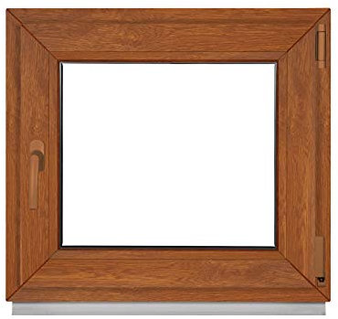 Komforta Ventana de madera de roble dorado para exterior/interior, todos los tamaños, plástico, 750 x 700 mm, 750 x 700 mm, PVC 75 x 70 cm, doble acristalamiento, DIN a la derecha, inclinable, ventana