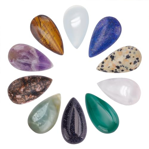 PandaHall 10pcs Tropfenförmige Natürliche Edelstein Cabochons Flatback Kristall Quarz Achat Cabochons Stein Für Halskette Schmuckherstellung DIY Handwerk Dekoration, 10 Mischfarben
