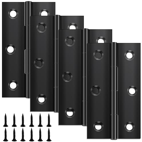 Yeepeo 4 bisagras plegables 68 mm × 38 mm, negro de acero inoxidable, bisagra para piano, bisagra pequeña para puertas, ventanas, armarios con 24 tornillos