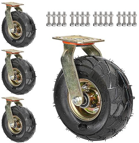 SAGIDAR Luftreifen Gummi Rollen, Plattformwagen Rad, 4 Stück Lenkrolle Luftrad, Doppelte Lagerausführung, Ø 200mm/250mm, 360°Drehbar, Industrierollen Schwerlast, Für Trolleys, Werkbank Rollen