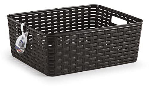 CABLEPELADO Cesta de Almacenamiento Organizador, Cesta de Almacenaje Multiuso, Caja Organizadora, Cesta de baño, 37.5 cm largo x 13.5 cm alto x 30 cm fondo, Capacidad 12 litros, Rattan, wengué