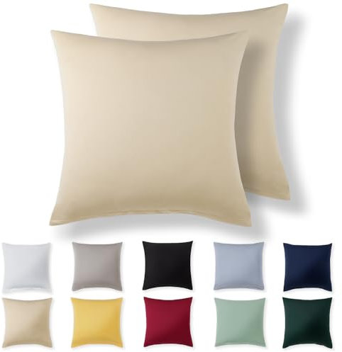 Alreya Kissenbezug 60 x 60 cm (2er Set) - Beige - 100% Jersey Baumwolle - Kissenhülle für Kissen 60x60 cm, Jersey Kopfkissenbezüge, Superweicher Kissenbezüge 60x60 mit Reißverschluss