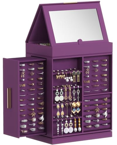 Lifewit Scatola Portagioie Girevole 360°, Portagioie Donna Grande da Camera e Letto, Jewelry Organizer con Specchio e Design Magnetico per Anelli, Collane, Orecchini, Regalo Donna Compleanno, Viola