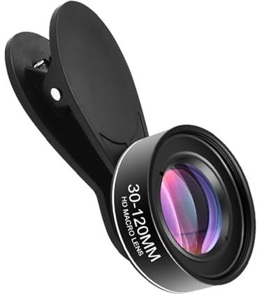 Andoer - Objetivo macro universal para teléfonos móviles de 30 mm a 120 mm, lente de cámara para smartphone, sin distorsión, con paño de limpieza, caja de almacenamiento