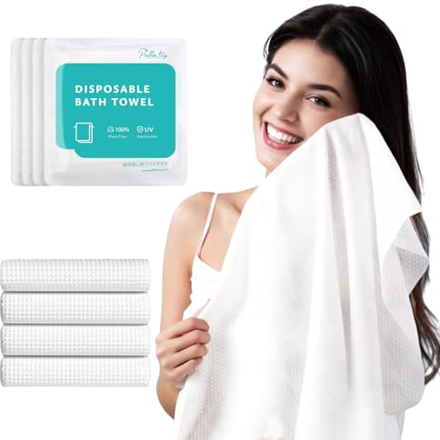 PUFFIN TRIP Paquete de 4 toallas de baño desechables, grandes, duraderas, portátiles, gruesas, para viajes, hoteles, negocios, tamaño: 55 x 27.5 pulgadas