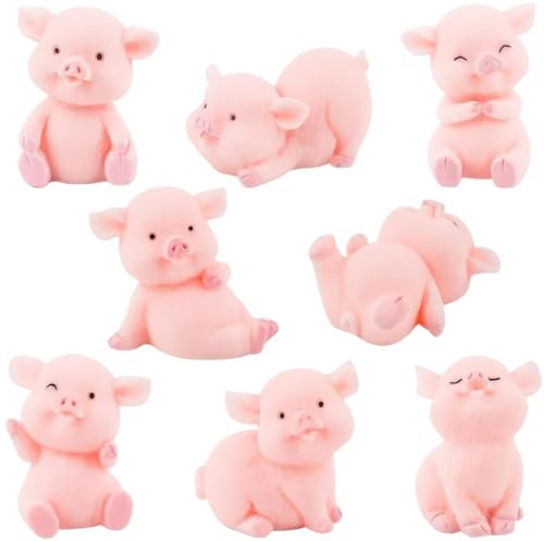 Set di Mini Statuine di Maiali,8 PCS Graziosi Topper per Torta Decorazione Torta Maiale in Resina per Compleanno Baby Shower Feste Tema Maialino Rosa Miniatura per Animali da Fattoria Bambini Cupcake