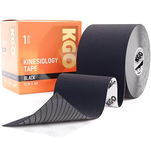 KGO Kinesiology Tape, Sports Elastic Tape for Muscle and Joint Support, Kinesio Tape, K Tape, Physio Tape, 5cm x 5m (Black, 5cm x 5m (Box of 1))